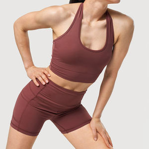 220gsmクイックドライ4ウェイストレッチスリムフィットヨガホルターネックスポーツブラクロップトップバックレス女性用取り外し可能パッド入りカップ - Product Image 2