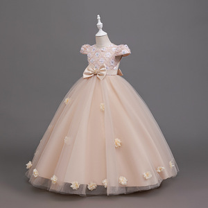 Vestido de <span class=keywords><strong>niña</strong></span> de las flores para boda y ropa formal: Vestido elegante para niñas, largo, con mangas cortas, de tela de malla con lentejuelas y bordados. - Product Image 4