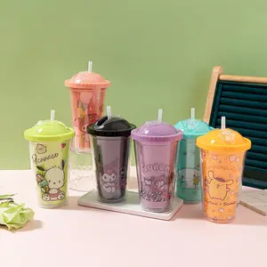 Hot Selling Summer Cartoon Children's Plastic Straw Cup Creative Viewing Cup Ice Cup Water Bottle