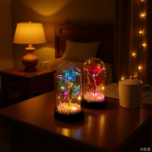 Creative Artificial Rose Night Light Acrylic Globe <b>Lamp</b> Preserved Flower Decor Valentine's Gift Tap Control USB Powered - Product Image 1