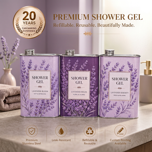 Pot rectangulaire en acier inoxydable mat de 1L avec bouchon à vis pour gel douche et aromathérapie - Product Image 1