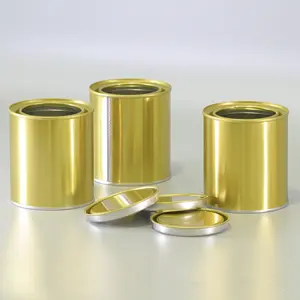 Wholesale 1L 4L Mini Empty Round Metal Paint Tin Cans With Plain Lid Small Gold Lacquered Paint Tins