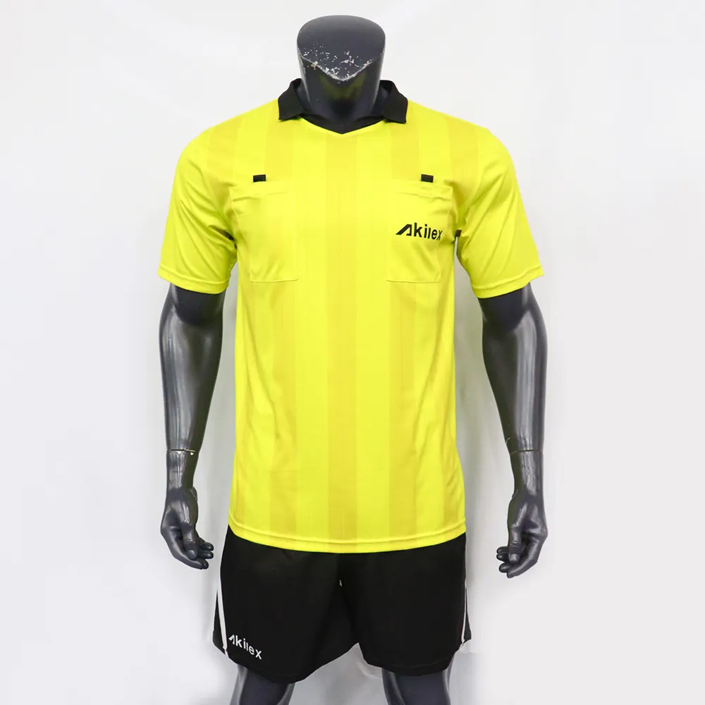 Low MOQ OEM Service factory custom basketball striped football referee uniforms men soccer plus size referee shirt