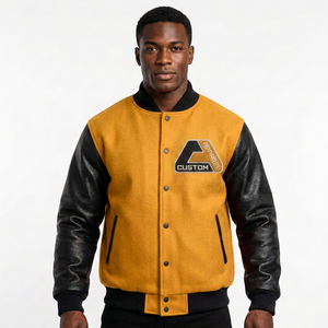 Chaqueta Varsity Roja Personalizada con Bordado para Hombre, Mangas de Cuero, Diseño con Parches Frontales, Ropa Casual de Invierno, Estilo Letterman - Product Image 2