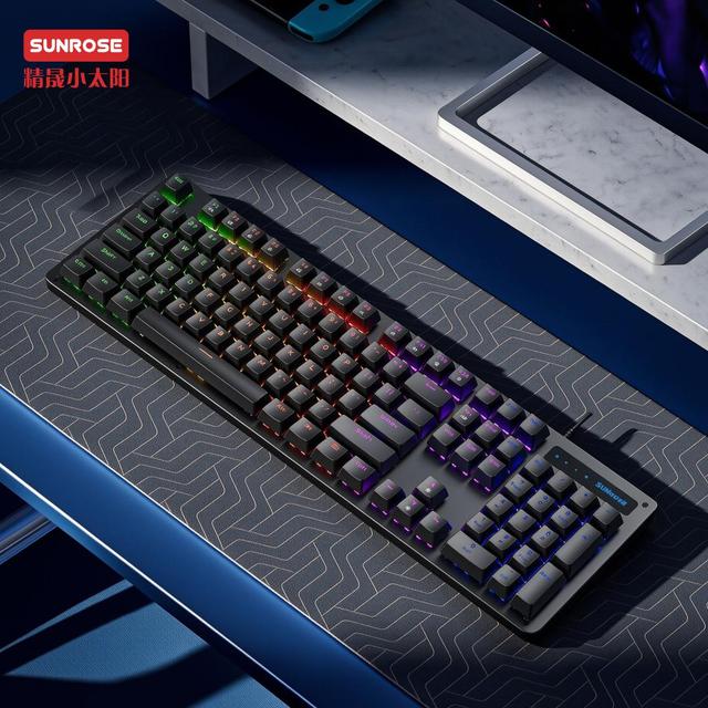 High Quality SUNROSE JK130 Wired USB Gaming Mechanical Keyboard 104-Key Anti-Ghost RGB Backlit Programmable Full-Size for PC