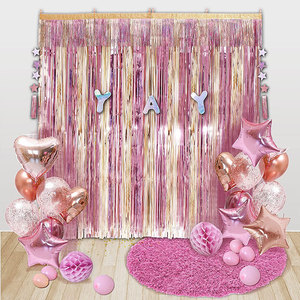 Eaglecadeaux <span class=keywords><strong>pas</strong></span> <span class=keywords><strong>cher</strong></span> fête d'anniversaire décoration de fond <span class=keywords><strong>rideau</strong></span> de guirlandes rose or étoile porte fenêtre pampilles feuille frange rideaux - Product Image 1