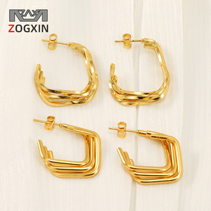 ZOGXIN Geometric Hoop Earrings 18K Gold Plated Stainless Steel Stud Earrings For Women Fashion Jewelry - Product Image 1