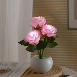Home Ornaments Pink Rose Flower <strong>Pot</strong> <strong>Night</strong> Light Indoor Tabletop Decoration Romantic Atmosphere - Product Image 3