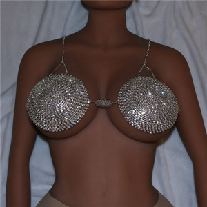 Couverture de haut de BIkini en cristal rond, chaîne de poitrine pour femmes, soutien-gorge en strass brillant, chaîne, sous-vêtements, boîte de nuit, partie du corps, bijoux <span class=keywords><strong>2022</strong></span> - Product Image 6