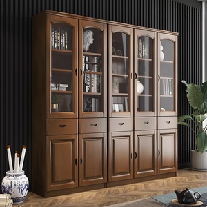 Grande bibliothèque en bois massif avec porte en verre Étagère murale sur pied pour la maison Minimaliste moderne - Product Image 1