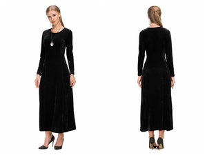 Bella cravatta in vita elegante lussuosa in velluto a manica lunga nera Maxi <span class=keywords><strong>abito</strong></span> da sera nuovo Design - Product Image 5