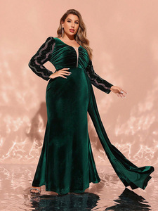 emerald green velvet prom dress Sheath Emerald Green Velvet Long Prom Dresses with Slit Formal Dress ARD2072 main image 0