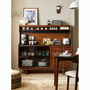 Retro Style Solid Wood <b>Sideboard</b> With Storage Drawers And Glass Doors For Dining Room Cabinet - Product Image 3