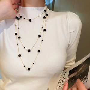 Fashion Beaded <b>Necklace</b> Multi Layer <b>Long</b> Chain Black Round Pendant Zinc Alloy Women's Jewelry Accessory - Product Image 1