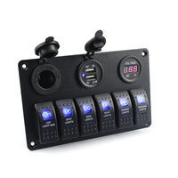 Panneau de commande 5 interrupteurs 12V LED étanche avec prise allume-cigare USB et voltmètre pour bateau ou véhicule tout-terrain