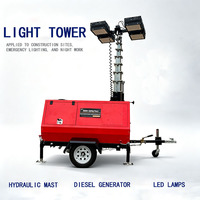 Tour d'éclairage mobile LED 7M/9M, style multi-sections, levage hydraulique, alimentation diesel, en promotion