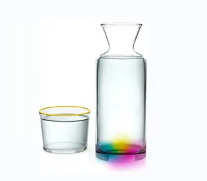 23.6盎司透明/彩色水罐床边水玻璃瓶，用于床头柜卧室浴室柠檬水，果汁