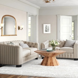 Modern <strong>Grey</strong> Velvet Chesterfield Sofa Set 2 Seater <strong>Loveseat</strong> and 3 Seater Couch with Tufted Back for Living Room Villa Hotel - Product Image 3