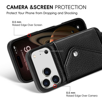 Étui de téléphone à bandoulière en cuir véritable fabriqué à la main en cuir de grain de galet avec portefeuille pour iphone 17 Pro Max étui en cuir