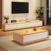 Ensemble moderne de meuble TV et table basse en bois, centre de divertissement à profil bas avec rangement, console multimédia, mobilier de salon