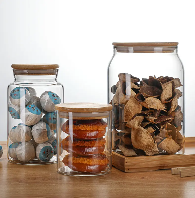 Wholesale glass tea jars large bamboo lid tangerine peel jars display display sealed jars
