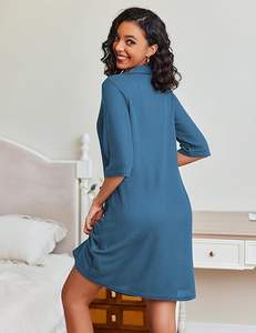 Venta al por mayor suave <span class=keywords><strong>cremallera</strong></span> <span class=keywords><strong>bata</strong></span> corta para las mujeres Waffle ropa de dormir <span class=keywords><strong>casa</strong></span> <span class=keywords><strong>bata</strong></span> Albornoz - Product Image 2