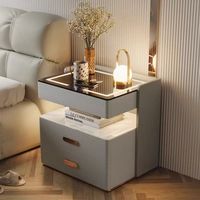 Table de chevet intelligente en bois de luxe moderne avec verrouillage par empreinte digitale, design écologique, pour chambre à coucher et appartement, gris, LED sans fil