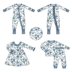 Groothandel ODM op maat gemaakte bamboe 220 GSM schattige unisex baby romper set met rits, hoge kwaliteit, wilde bloemen - Product Image 1