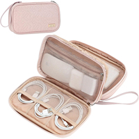 Étui de rangement pour câbles de voyage, double couche, sac électronique pour accessoires essentiels (câble de chargeur, téléphone, clé USB), rose