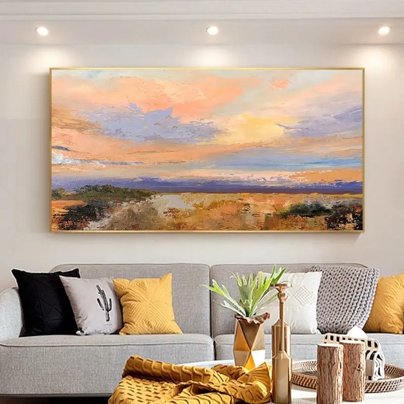 100% Hand Painted Living Room Decor Abstract Landscape Sunset Modern Large Size Custom hand oil painting abstract no frame