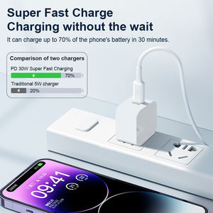 Cargador Rápido GaN 30W para <span class=keywords><strong>iPhone</strong></span> 13 <span class=keywords><strong>12</strong></span> 11 Xr Xs Pro Max 18W USB C Adaptador <span class=keywords><strong>de</strong></span> Pared Original Tipo C para Teléfono Apple Enchufe UK/US/EU - Product Image 2