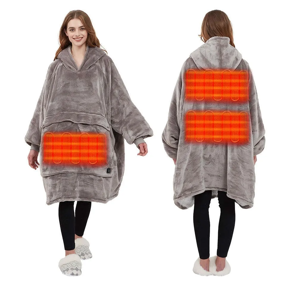 Benutzer definiertes Design gedruckt tragbare übergroße Winter warme Heizung USB beheizte Hoodie Decke Sweatshirt