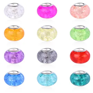 SOJI Factory Direct Sale Mixed Large Hole European Beads Resin Charm Beads Cracked Smooth Big Hole Beads For Jewelry Making