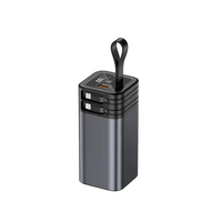 Batterie externe portable 20000mAh en alliage d'aluminium ultra-mince noire avec charge rapide, entrée Micro USB, câbles intégrés et 4 sorties