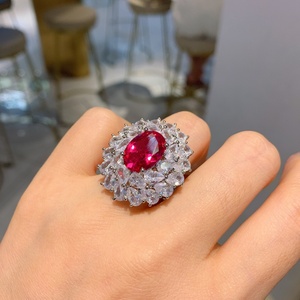 Wholesale Fashion Jewelry Eco-friendly Copper 10*14mm Red Glass Cubic Zirconia Elegant Pendant <b>Earrings</b> Set of Ladies Jewelry - Product Image 3