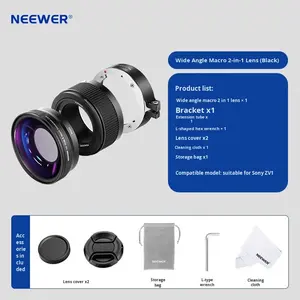 Objectif grand angle et macro 2 en 1 <span class=keywords><strong>NEEWER</strong></span> pour <span class=keywords><strong>Sony</strong></span> ZV1 - Grand angle 0,75X, Macro 10X, Verre optique 30 couches, Filetage 49 mm/62 mm Noir/Blanc - Product Image 2