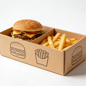 กล่องกระดาษลูกฟูกสำหรับอาหารแบบกำหนดเองเป็นมิตรกับสิ่งแวดล้อม เกรดสำหรับอาหาร ใช้สำหรับบรรจุอาหารแบบนำกลับ เช่น เบอร์เกอร์และเฟรนช์ฟรายส์ - Product Image 1