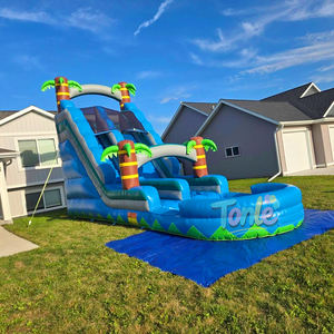 Scivolo d'Acqua Gonfiabile Commerciale in PVC Blu Effetto Marmo per Adulti e Bambini, con Palma per Parchi Sportivi e Trampolino - Product Image 2