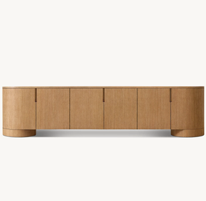 Juego de Muebles de Sala de Estar de Lujo Estilo Americano, Mueble para TV de Madera Sólida de Roble, Consola Moderna de 6 Puertas - Product Image 4