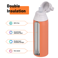 Botol Air Stainless Steel Berinsulasi Dinding Ganda 500ml 750ml dengan Pegangan dan Tutup Nozzle Silikon PP