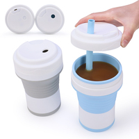 Produk berkemah dan hiking Produk Ramah Lingkungan Cangkir Kopi Silikon Lipat 550 ml Cangkir Kopi Perjalanan Silikon Lipat dengan Tutup dan Sedotan Mug Silikon