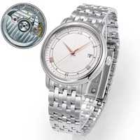 Montre de luxe pour homme, style classique de designer, cadran texturé en soie blanche, aiguilles en or rose, acier inoxydable 316L, date automatique, mécanique
