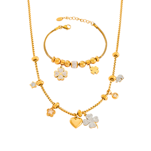 Ensemble de bijoux de luxe pour mariée, <span class=keywords><strong>collier</strong></span> <span class=keywords><strong>et</strong></span> <span class=keywords><strong>bracelet</strong></span> classiques en acier inoxydable avec zircon - Product Image 1