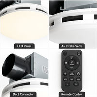 Ventilateur d'extraction de plafond intelligent avec lumière LED, éclairage RGB 5 couleurs et haut-parleur, faible bruit 50 dB pour salle de bain, usage domestique