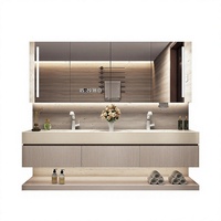 Meuble de salle de bain en bois massif avec vasque intégrée, miroir intelligent et panneau de porte peint étanche IPX4 pour salle de bain