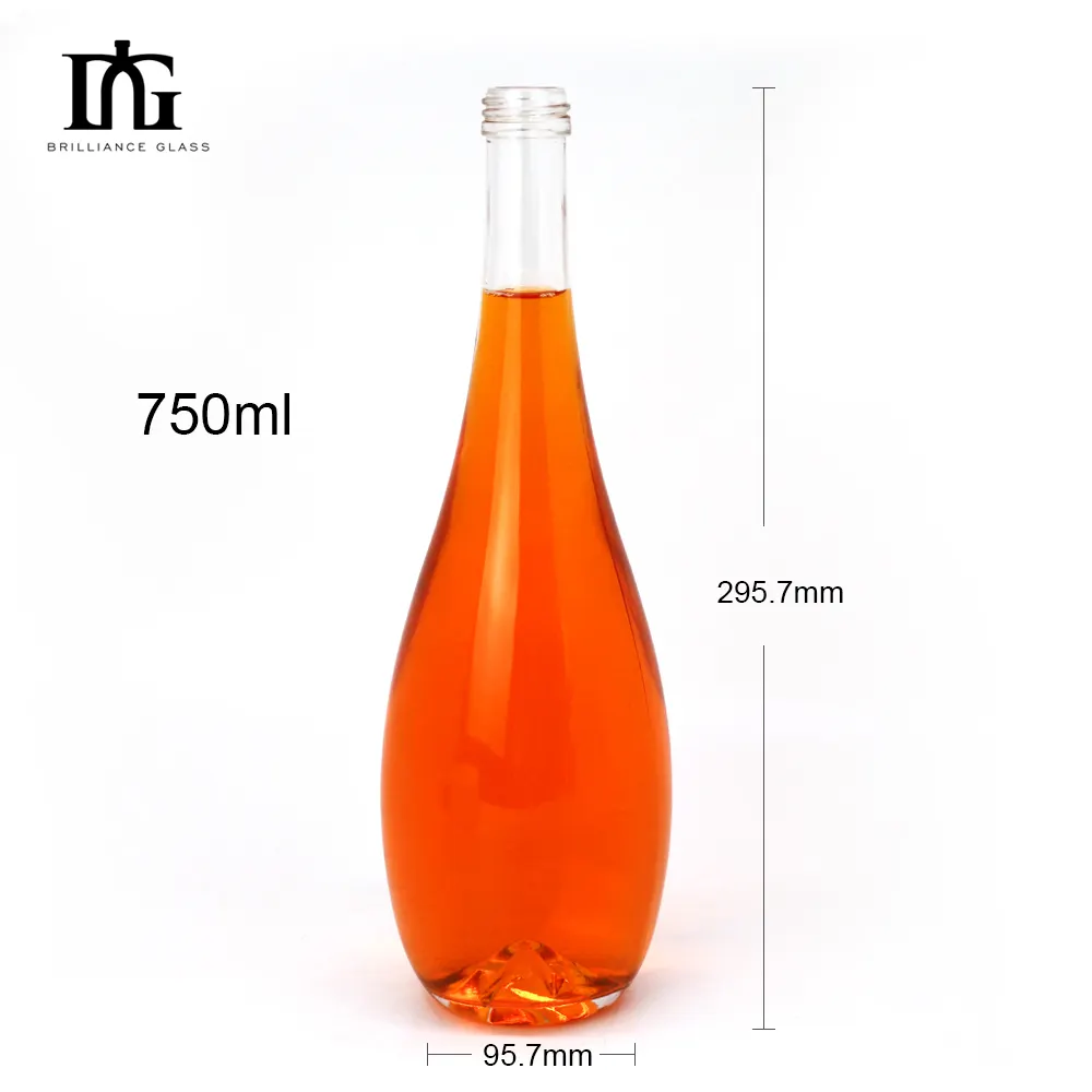 Manufacturer custom 500ml transparent glass bottle fine white material silk mouth wine bottle with aluminum lid