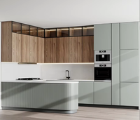 FANIAO Armoire de cuisine moderne en mélamine verte, avec panneau de porte en acrylique, accessoire de robinetterie de surface, design personnalisable, prêt à assembler, fabriqué en Chine