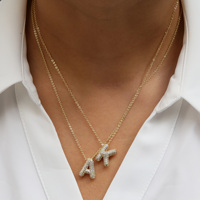 Colliers pendentif alphabet 26 lettres bulle initiales diamant zircone bouffante 3D