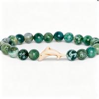 Bracelet artisanal en pierres naturelles avec breloque dauphin, perles rondes en jaspe coloré, élastique, unisexe, vente en gros
