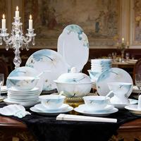 58-teiliges Luxus Jingdezhen Weißes Jade-Ton Geschirrset, Elegantes Lotus-Print Dinner-Service für Besondere Anlässe, Heimdekoration und Geschenke